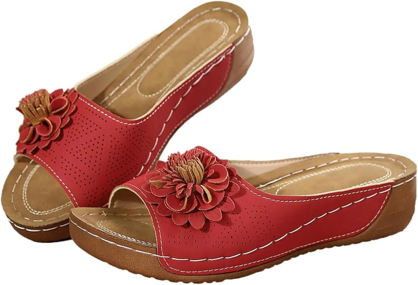 Womens Summer Beach Sandals Wedge Low Open Toe Slides Ladies Dressy Slipper Platform Comfortable Arch Support Sandal Slippers Orthopedic 2025 Casual Flat Non-Slip Dress Shoes