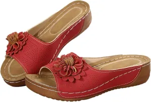 Womens Summer Beach Sandals Wedge Low Open Toe Slides Ladies Dressy Slipper Platform Comfortable Arch Support Sandal Slippers Orthopedic 2025 Casual Flat Non-Slip Dress Shoes