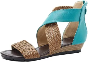 Women's Summer Sandals,Bohemian Retro Non-Slip Back Zipper Casual Beach Walking Soft Flats Platform Dressy Sandals