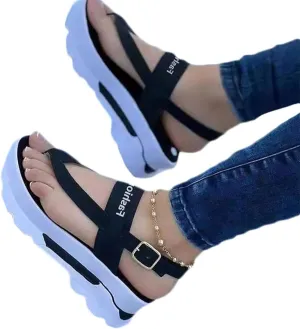 Women's Summer Sport Sandals Casual Comfortable Flip Flops Wedge Beach Shoes Ankle T-Strap Thong Platform Sandals for Women Walking Sandals,Black,US8/EU39