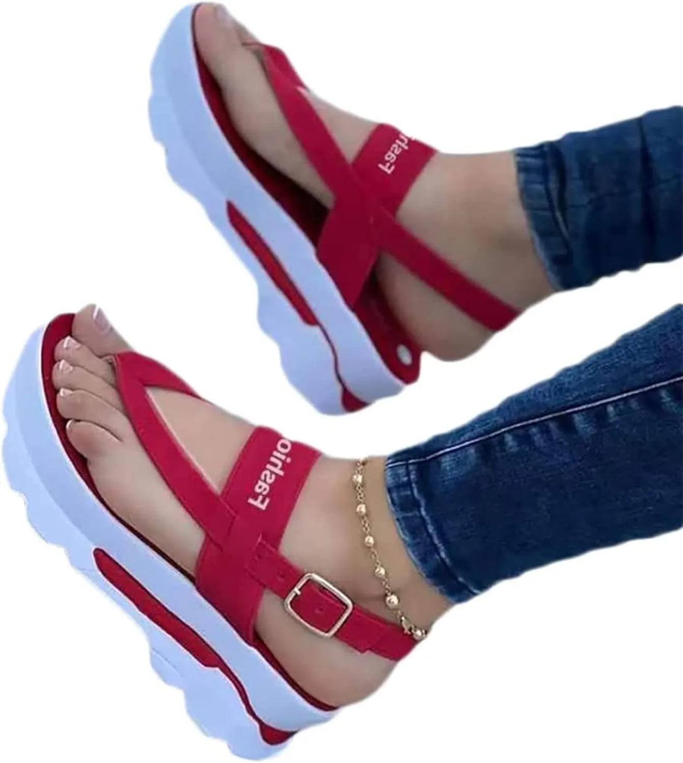 Women's Summer Sport Sandals Casual Comfortable Flip Flops Wedge Beach Shoes Ankle T-Strap Thong Platform Sandals for Women Walking Sandals,Black,US8/EU39
