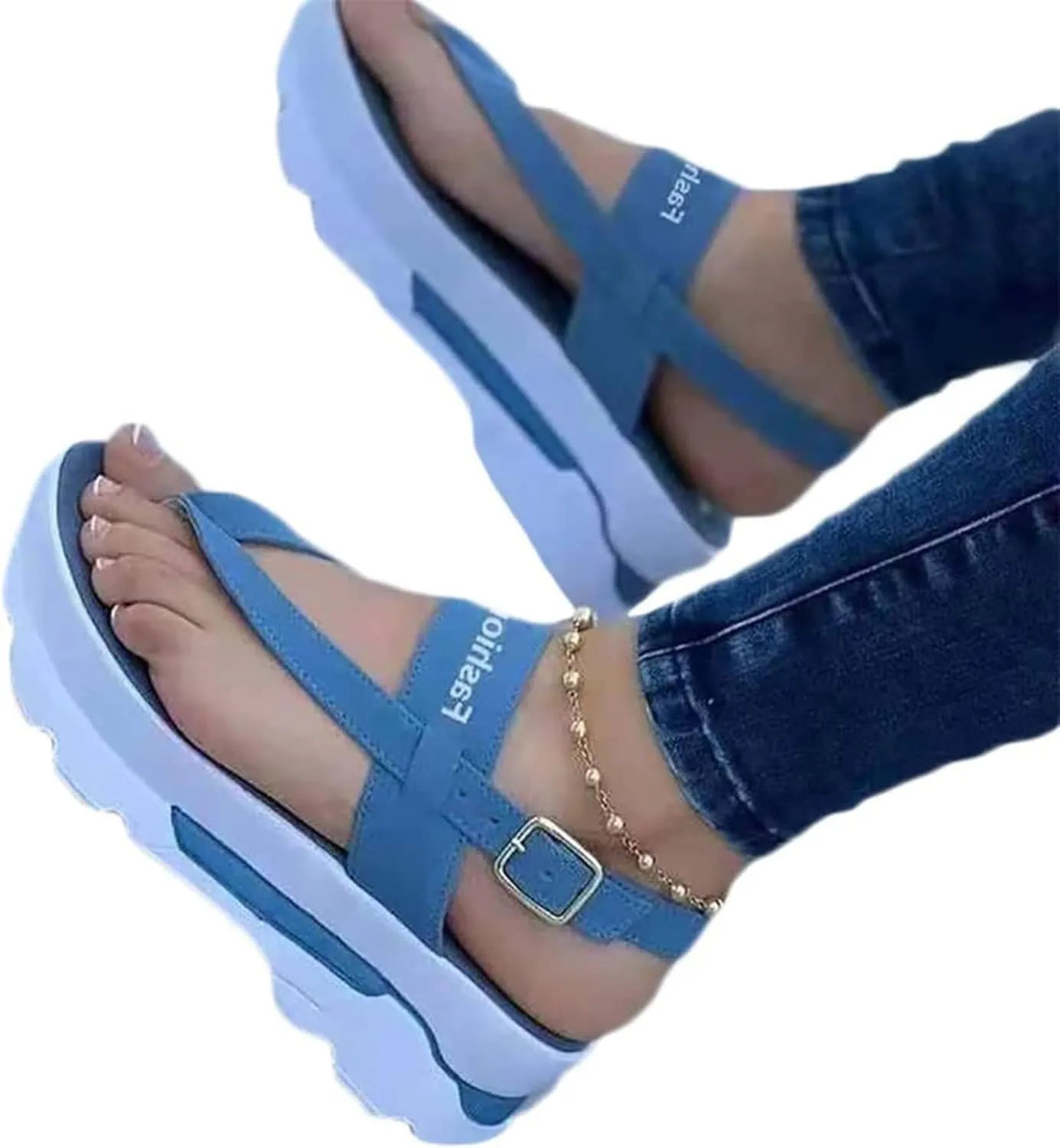 Women's Summer Sport Sandals Casual Comfortable Flip Flops Wedge Beach Shoes Ankle T-Strap Thong Platform Sandals for Women Walking Sandals,Black,US8/EU39