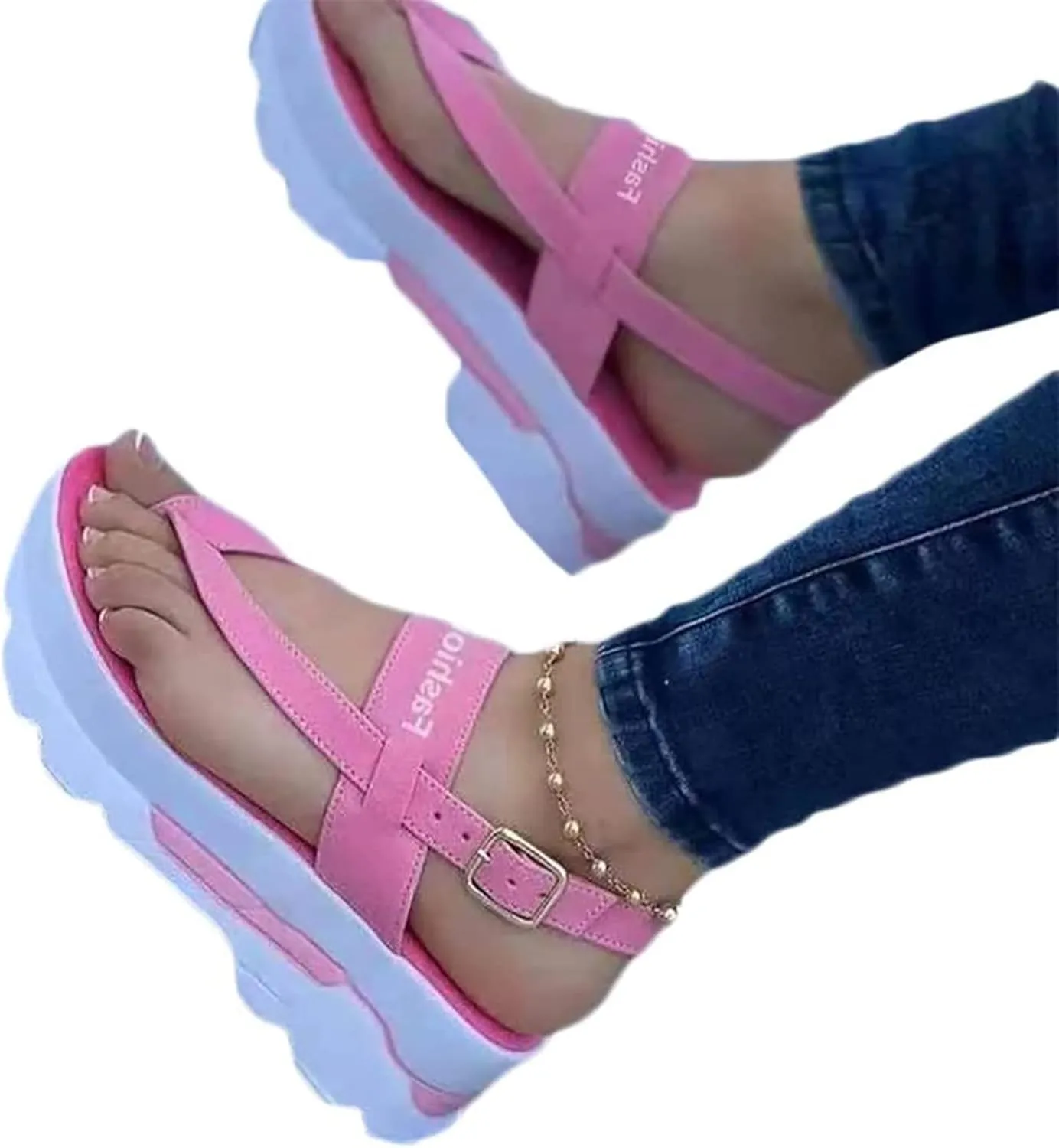 Women's Summer Sport Sandals Casual Comfortable Flip Flops Wedge Beach Shoes Ankle T-Strap Thong Platform Sandals for Women Walking Sandals,Black,US8/EU39
