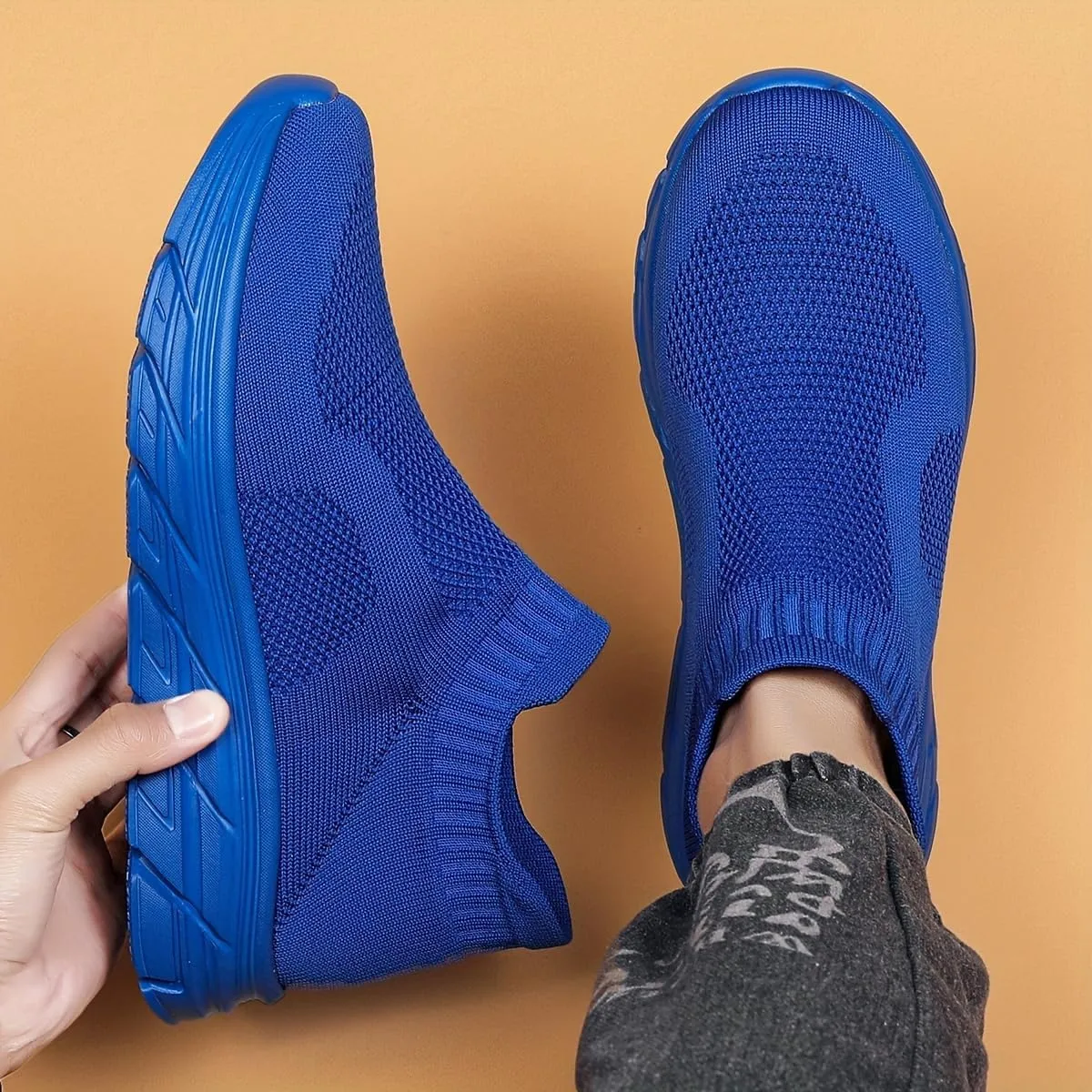 Women's Trendy Solid Woven Knit Sock Shoes, Comfy Non Slip Breathable Soft Sole Sneakers for Women Outdoor Activities