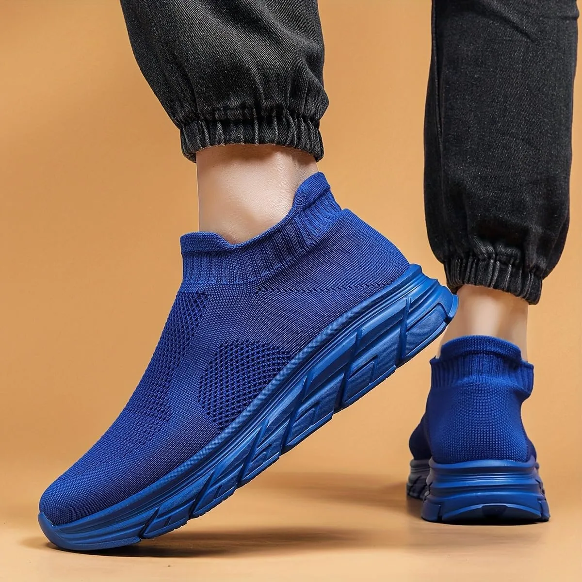 Women's Trendy Solid Woven Knit Sock Shoes, Comfy Non Slip Breathable Soft Sole Sneakers for Women Outdoor Activities
