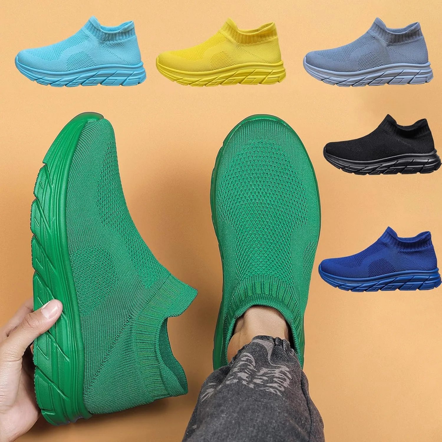 Women's Trendy Solid Woven Knit Sock Shoes, Comfy Non Slip Breathable Soft Sole Sneakers for Women Outdoor Activities