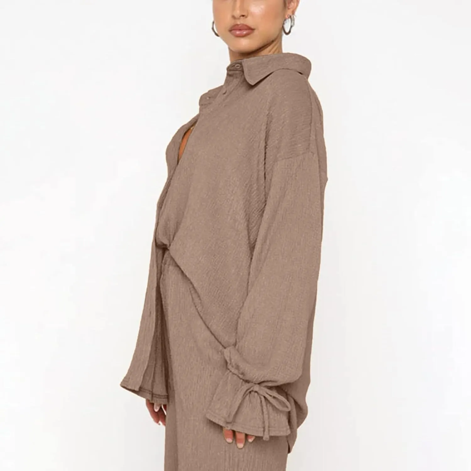 Women's Two Piece Outfit Loose Straight Legs Solid Plain Pajama Sets Quick Dry Essentials Going Out Pockets Suits