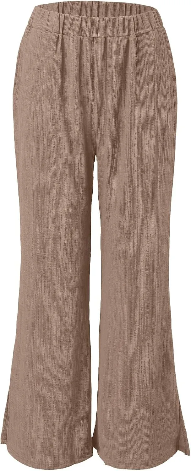 Women's Two Piece Outfit Loose Straight Legs Solid Plain Pajama Sets Quick Dry Essentials Going Out Pockets Suits