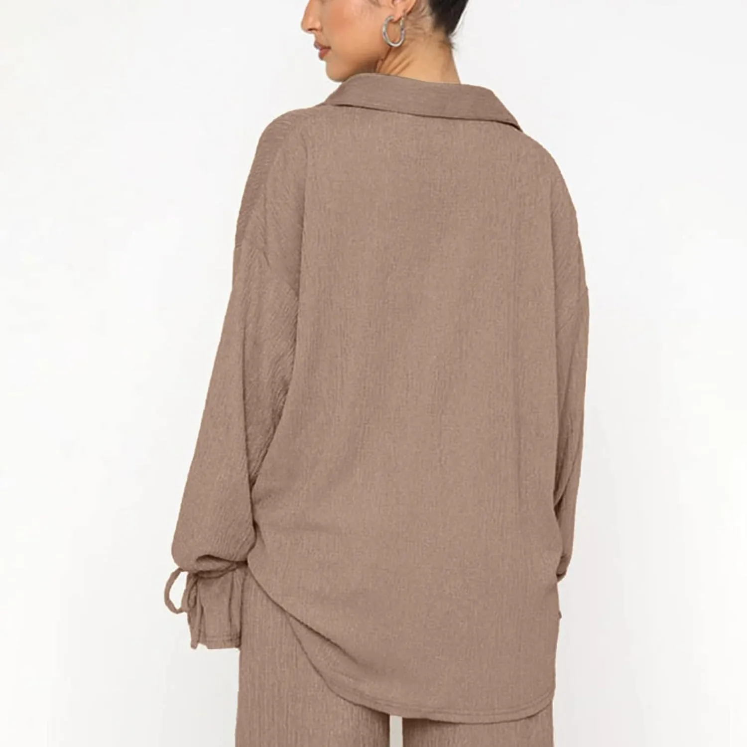 Women's Two Piece Outfit Loose Straight Legs Solid Plain Pajama Sets Quick Dry Essentials Going Out Pockets Suits