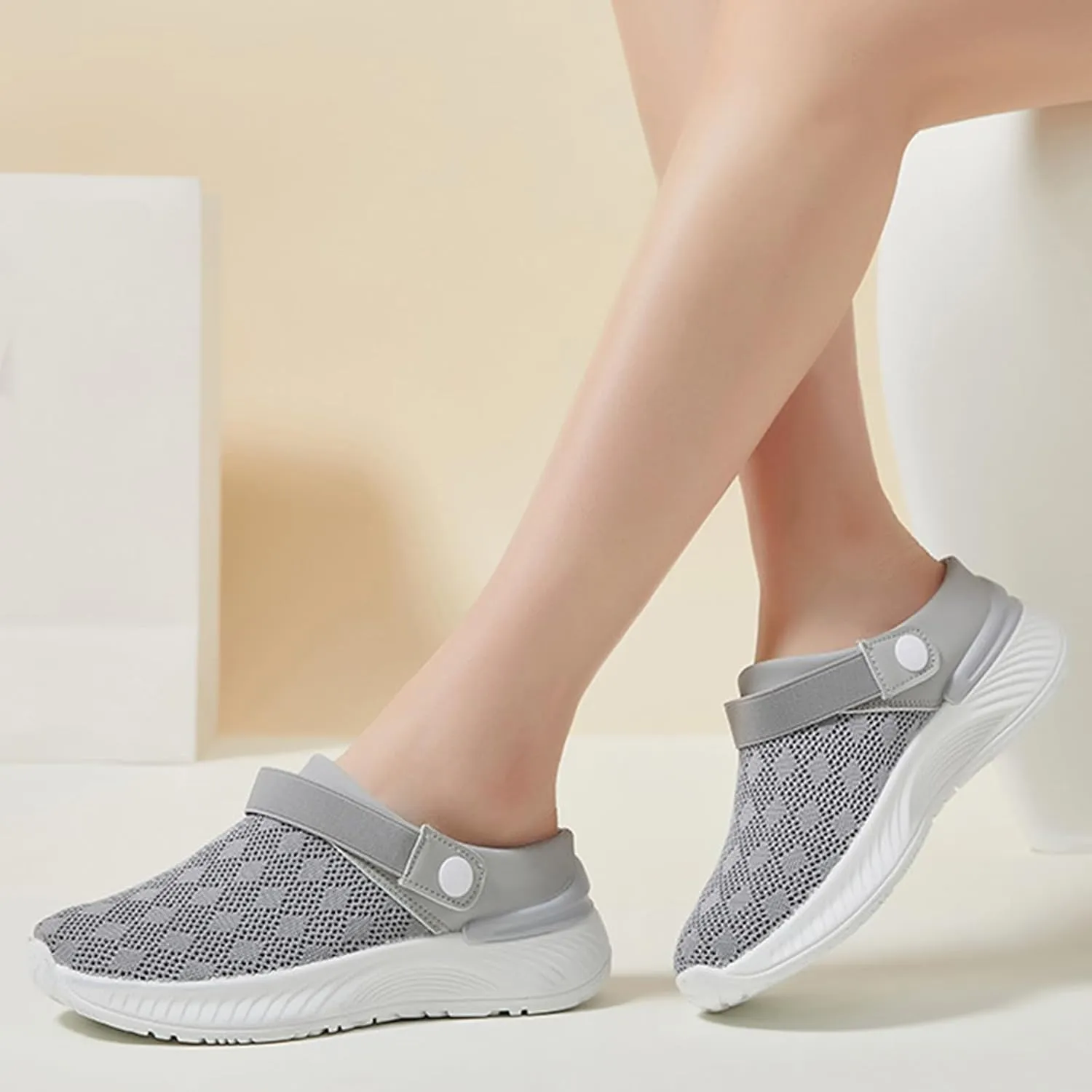 Womens Walking Mules Sneakers Open Back Slip On Shoes Lightweight Breathable Mesh Sandals Summer Orthotic Walking Slippers with Plantar Fasciitis Soles Recovery Slippers for Sports Outdoor