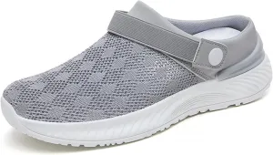 Womens Walking Mules Sneakers Open Back Slip On Shoes Lightweight Breathable Mesh Sandals Summer Orthotic Walking Slippers with Plantar Fasciitis Soles Recovery Slippers for Sports Outdoor
