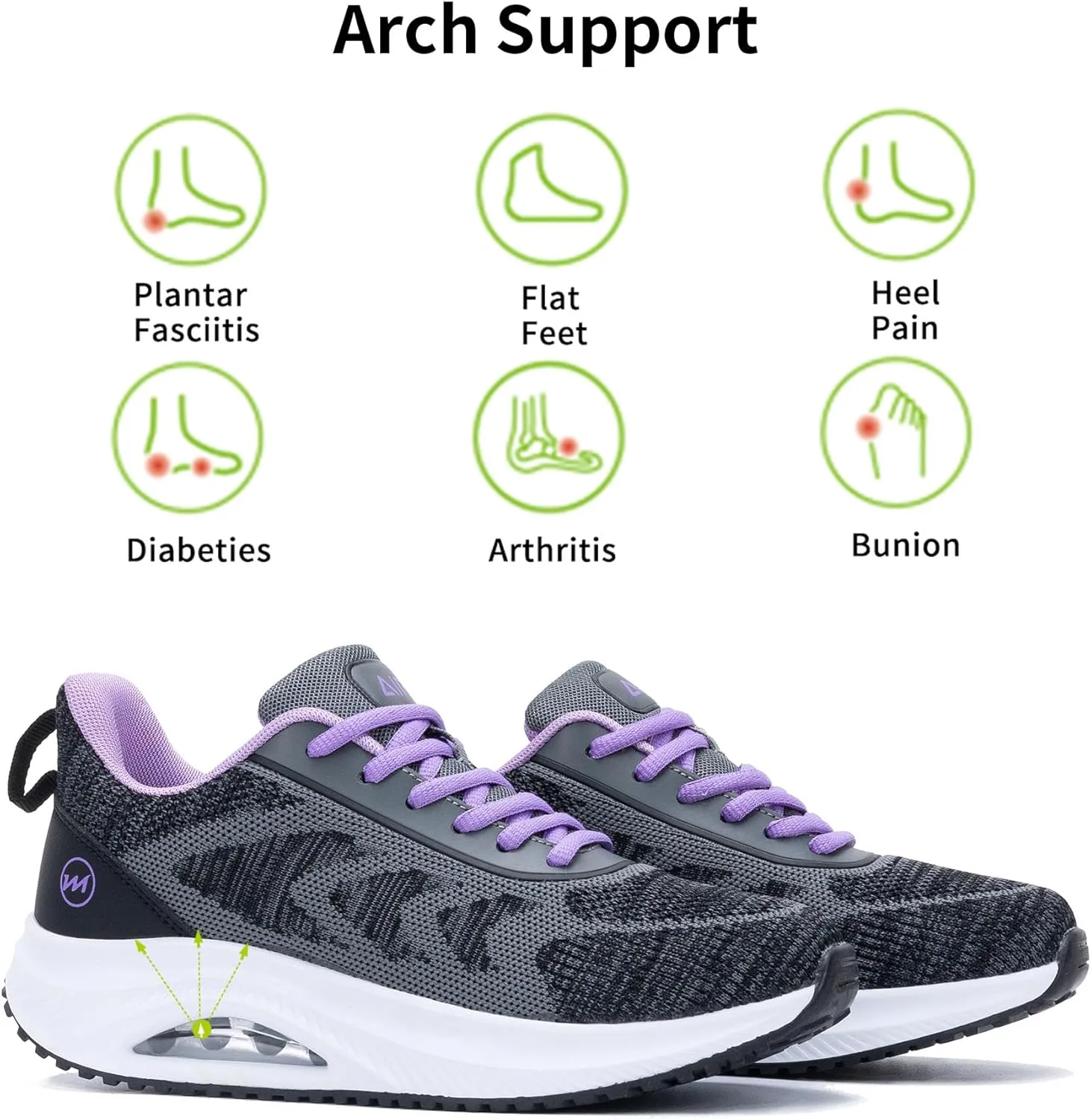 Womens Walking Shoes Arch Support Orthotic Fashion Sneakers Air Tennis Shoes for Plantar Fasciitis Pain Relief Pain Relief US 5.5-11