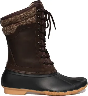 Women's Waterproof Duck Boots Rubber Two Tone Mix Media Skimmers Winter Rain Snow Mid Calf Boots