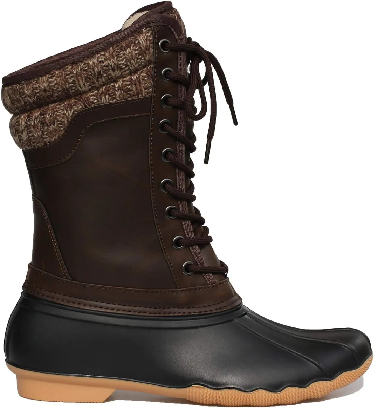 Women's Waterproof Duck Boots Rubber Two Tone Mix Media Skimmers Winter Rain Snow Mid Calf Boots