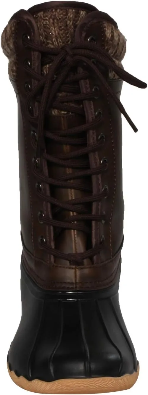 Women's Waterproof Duck Boots Rubber Two Tone Mix Media Skimmers Winter Rain Snow Mid Calf Boots