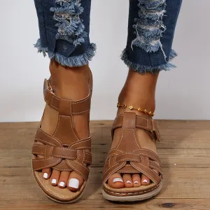Womens Wedge Sports Sandals with Arch Support Summer Comfortable Platform Flat Shoes Outdoor Ankle Strap Casual Sandals Walking Shoes,Brown,US11/EU42