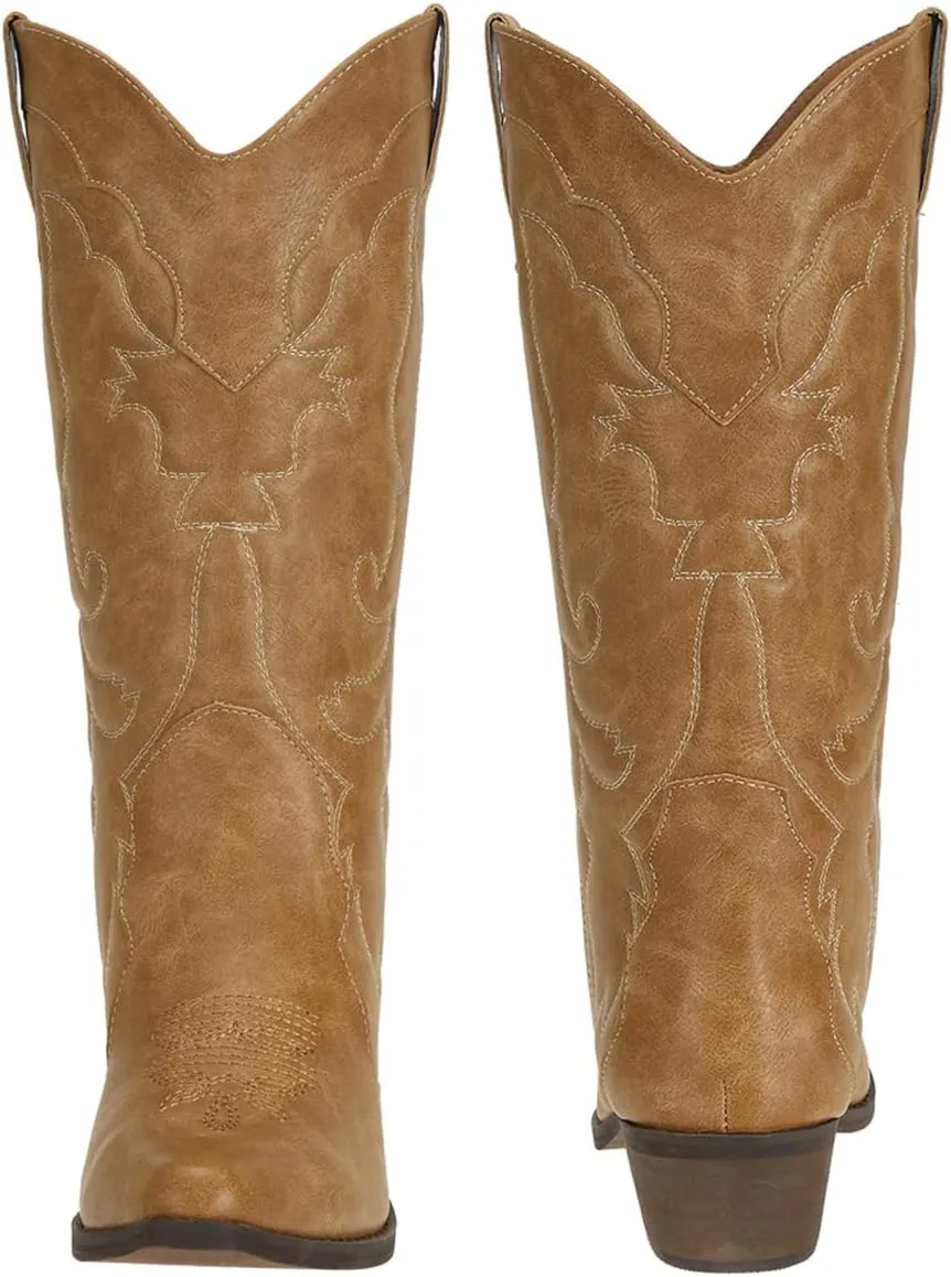 Womens Western Cowgirl Cowboy Boots Mid Calf Snip Toe Fashion Shoes