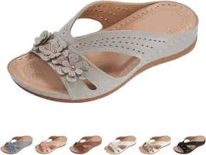 Women's Wide Width Sandals for Beach Walking Summer Fancy Flower Slippers with Arch Support Flat Slides