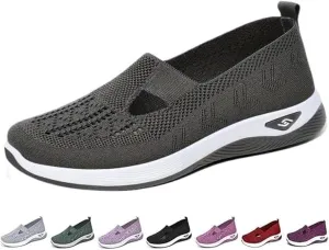 Women's Woven Orthopedic Breathable Soft Shoes Arch Support Slip-On Sneakers, Indoor Outdoor Casual Walking Anti-Skid Sports Shoes