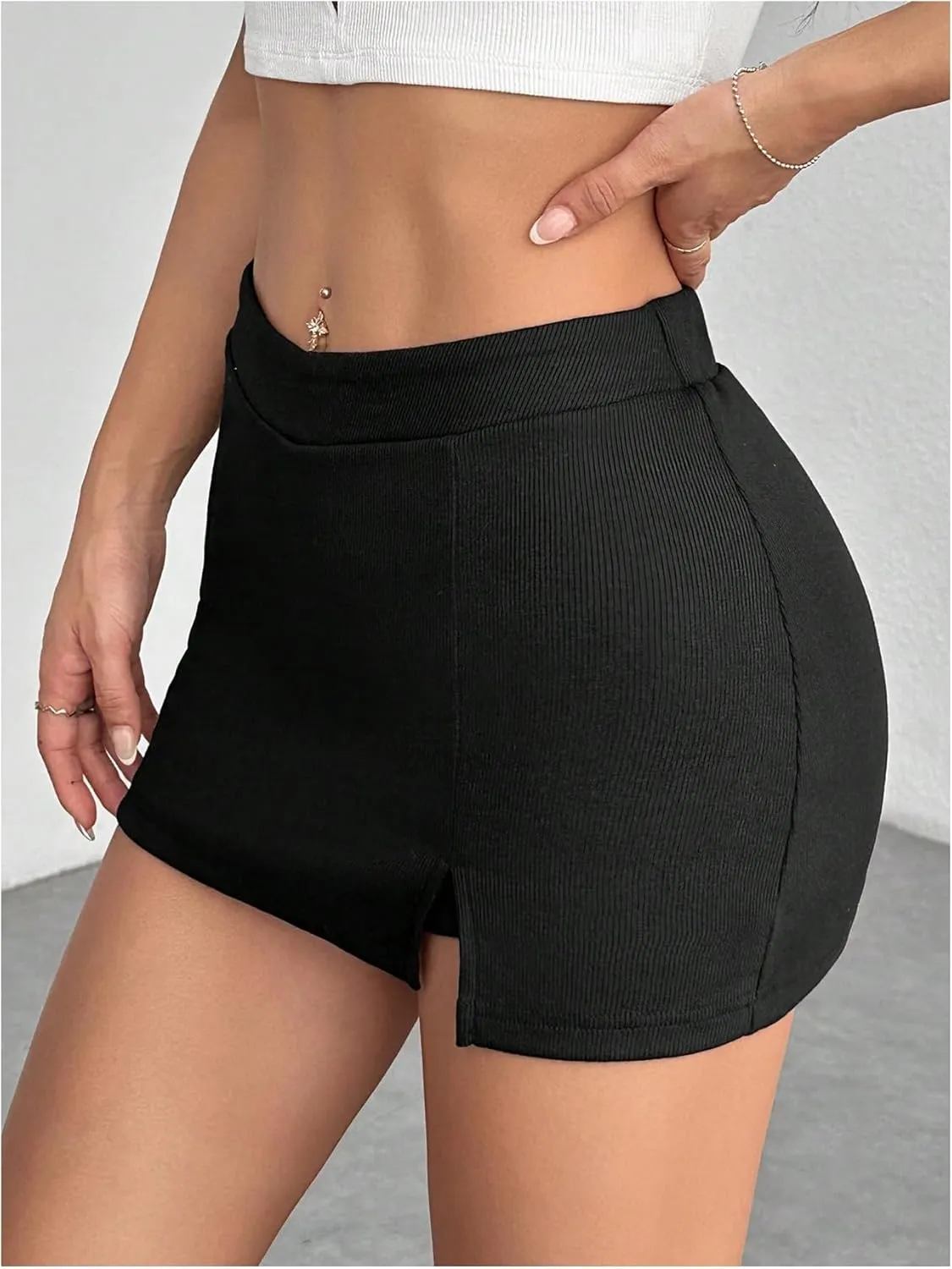 Women's Y2K Bodycon Mini Skirts High Waisted Ribbed Knit Split Hem Skinny Skort Skirts