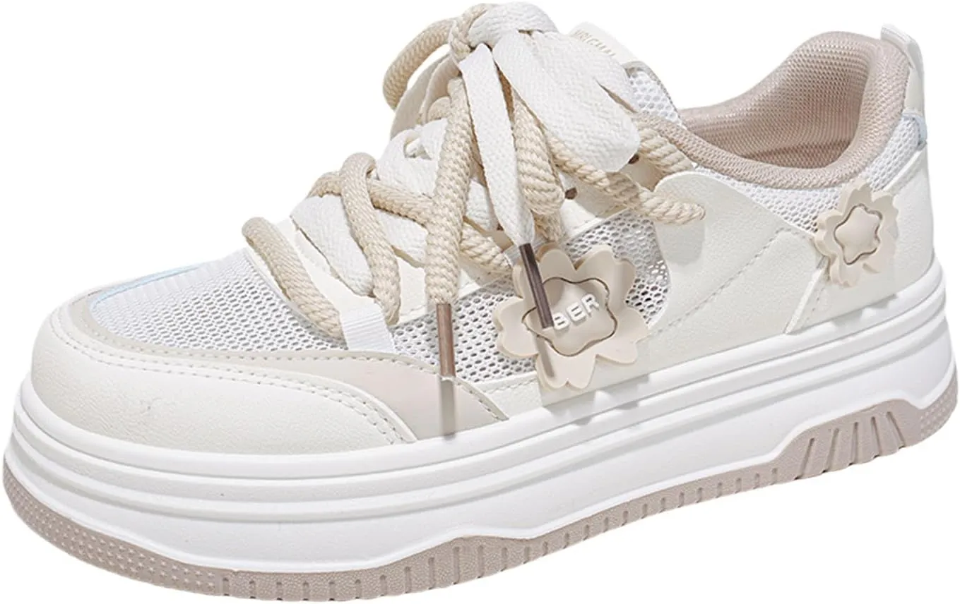 Womens Y2K Breathable Mesh Platform Sneakers College Girls Cute Fashion Campus Lightweight Walking Shoes