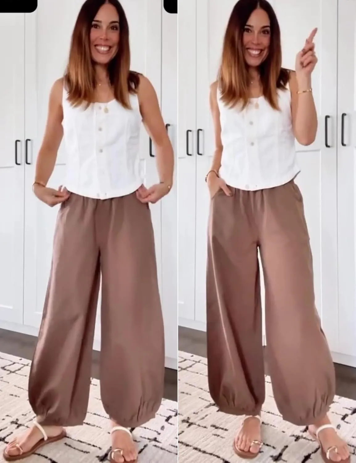 Xiaoxuemeng Womens Wide Leg Pants Cotton Linen Barrel Pants Elastic Waisted Lounge Trousers with Pockets
