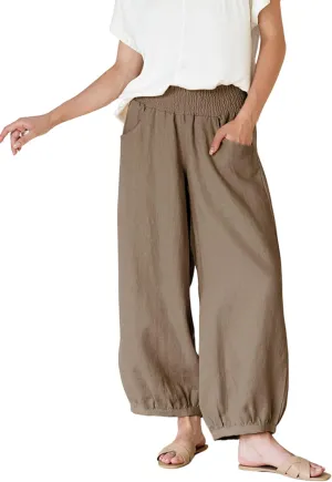 Xiaoxuemeng Womens Wide Leg Pants Cotton Linen Barrel Pants Elastic Waisted Lounge Trousers with Pockets