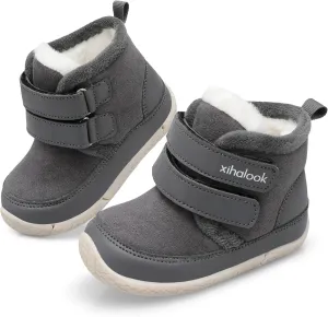 XIHALOOK Toddler Boys Girls Winter Boots Cold Weather Kids Warm Faux Fur Shoes with Two Hook and Loop