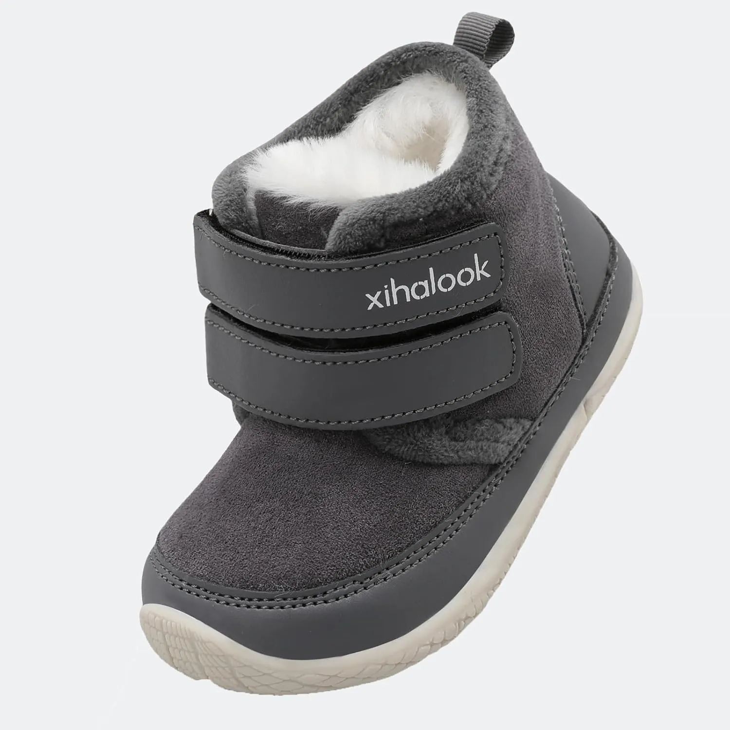 XIHALOOK Toddler Boys Girls Winter Boots Cold Weather Kids Warm Faux Fur Shoes with Two Hook and Loop
