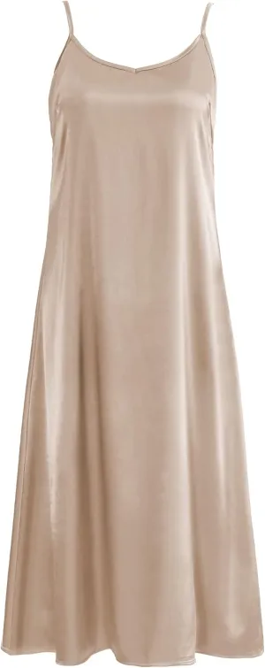 Xintianji Women's Basic Satin Silky Full Slip Midi Loose Dress with V-Neck Sexy Cami Adjustable Strap Wear Nightgown Dresses