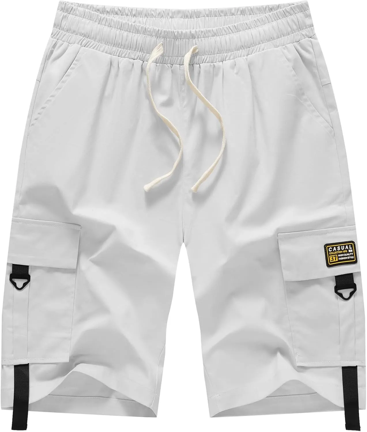 XinYangNi Women's Casual Cargo Shorts with Pockets Elastic High Waist Drawstring Bermuda Shorts for Women