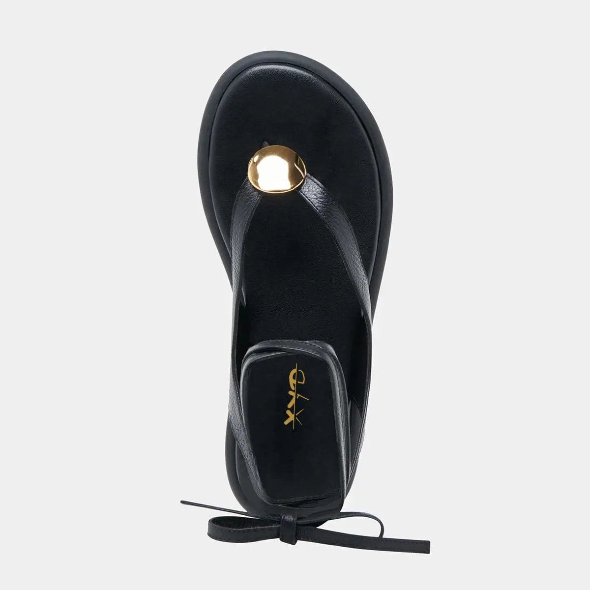 XYD Women Round Open Toe Metal Gold Hardware Flip Flops Ankle Wrap Lace-up Flat Sandals Daily Holiday Dress Shoes