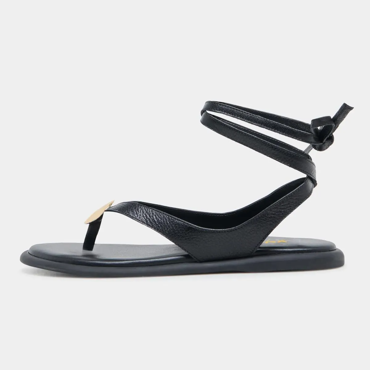 XYD Women Round Open Toe Metal Gold Hardware Flip Flops Ankle Wrap Lace-up Flat Sandals Daily Holiday Dress Shoes