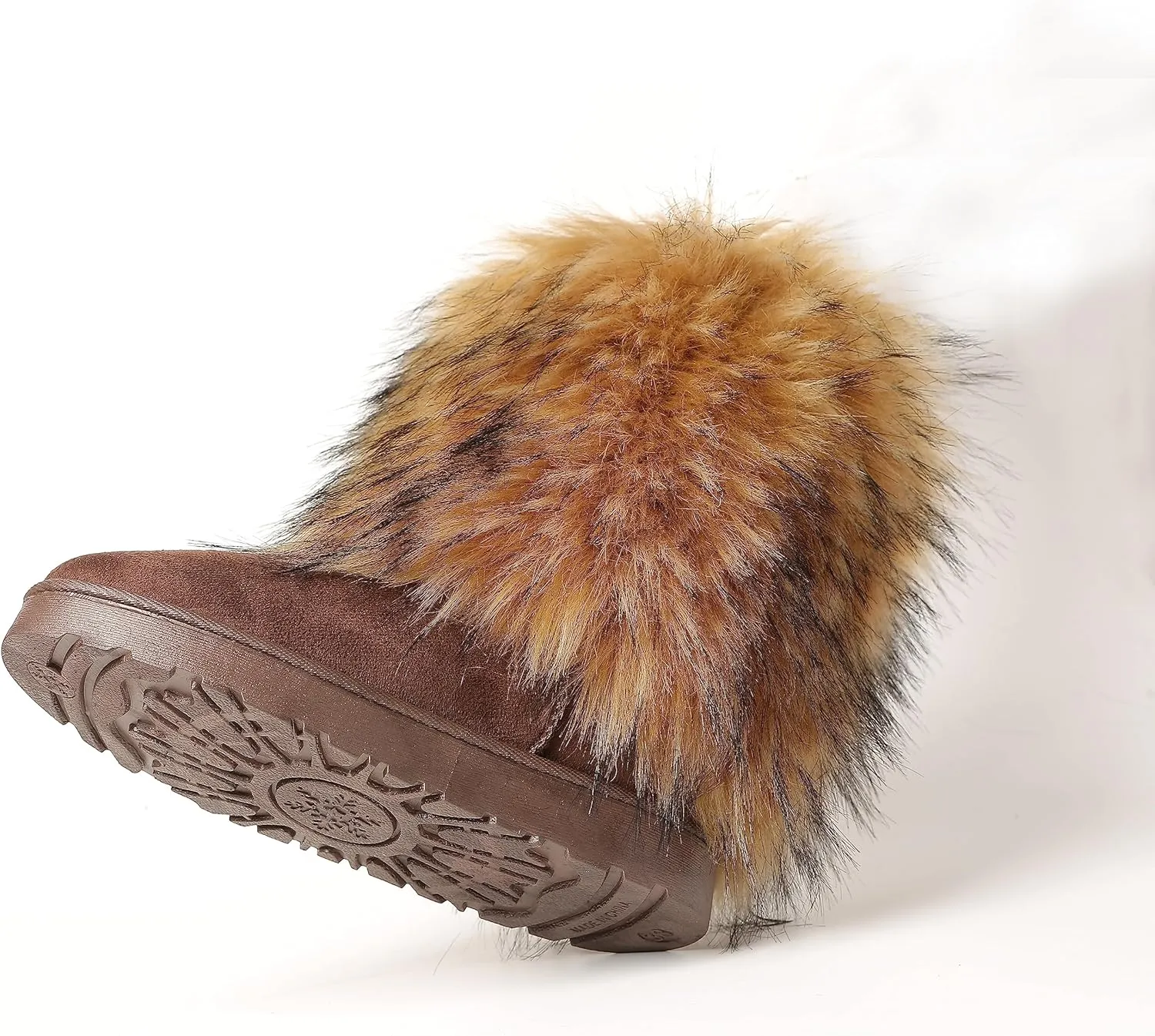 yamerbo Faux Fur Boots for Women, Fuzzy Flurry Furry Leg Warm Boots, Winter Mid-Calf Snow Shoes, Round Toe Suede Winter Warm Flat Short Boots for Outdoors