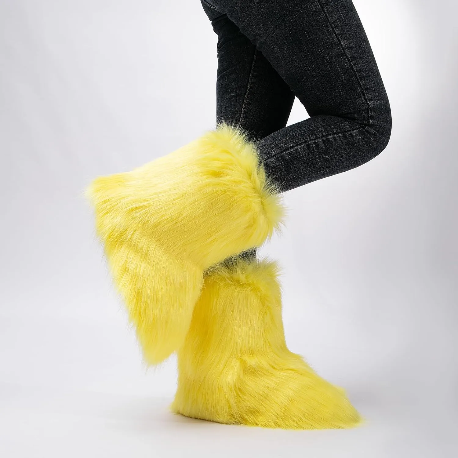 yamerbo Faux Fur Boots for Women, Fuzzy Flurry Furry Leg Warm Boots, Winter Mid-Calf Snow Shoes
