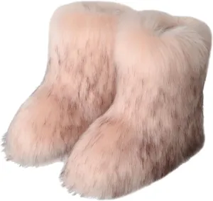 yamerbo Faux Fur Boots for Women, Fuzzy Flurry Furry Leg Warm Boots, Winter Mid-Calf Snow Shoes