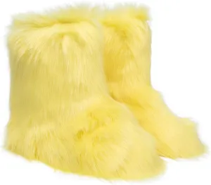 yamerbo Faux Fur Boots for Women, Fuzzy Flurry Furry Leg Warm Boots, Winter Mid-Calf Snow Shoes