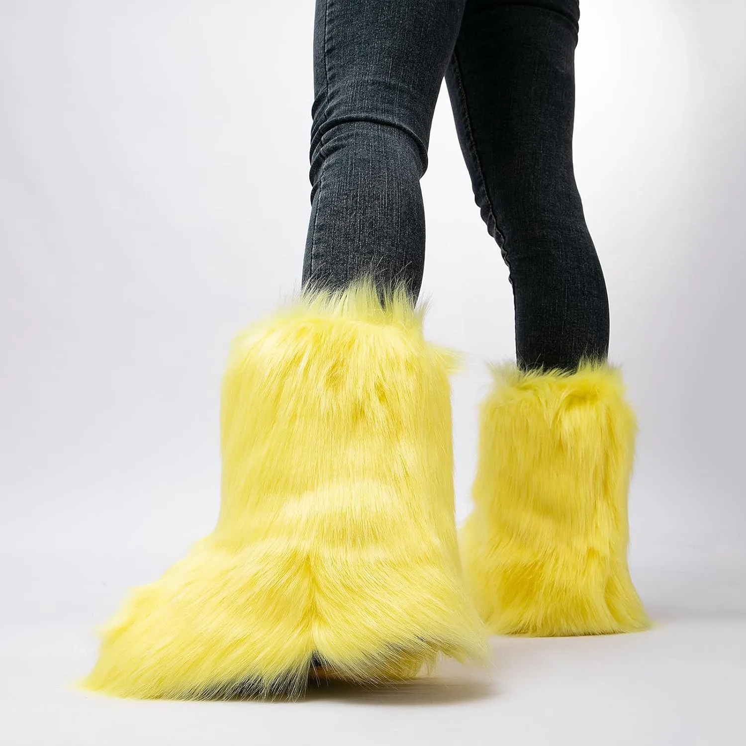 yamerbo Faux Fur Boots for Women, Fuzzy Flurry Furry Leg Warm Boots, Winter Mid-Calf Snow Shoes