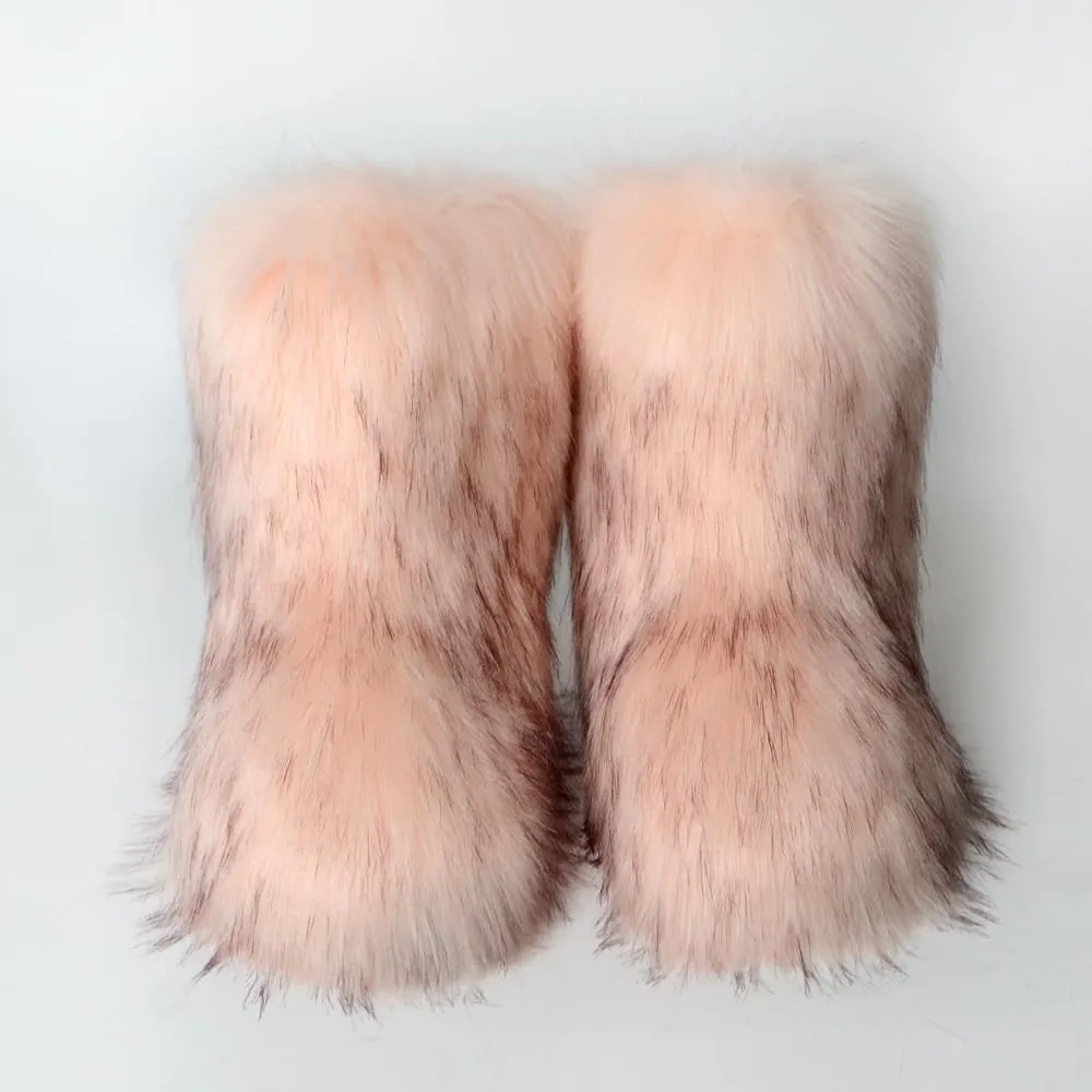 yamerbo Faux Fur Boots for Women, Fuzzy Flurry Furry Leg Warm Boots, Winter Mid-Calf Snow Shoes