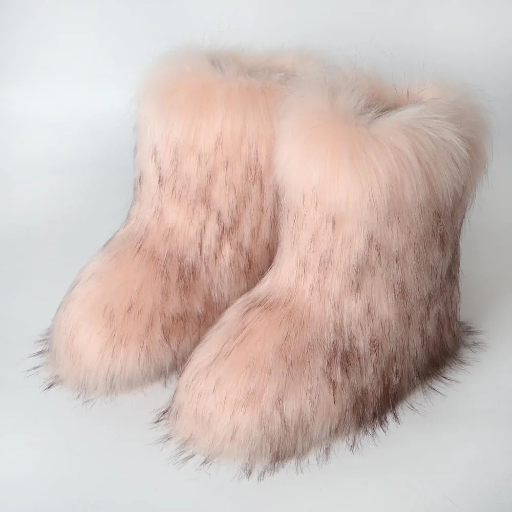 yamerbo Faux Fur Boots for Women, Fuzzy Flurry Furry Leg Warm Boots, Winter Mid-Calf Snow Shoes