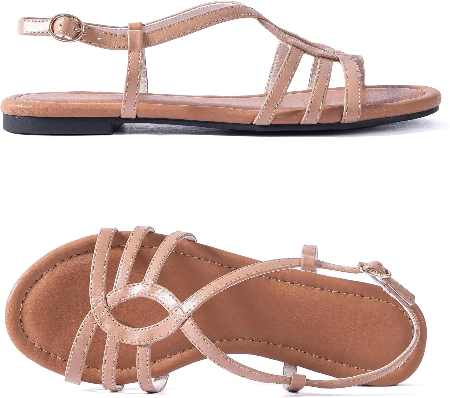 YANWENFANG Women's Flat Sandals Strappy Gladiator Sandals with Adjustable Ankle Strap,Teardrop Boho Beach Sandals for Summer Vacation, Festival, Casual Comfort