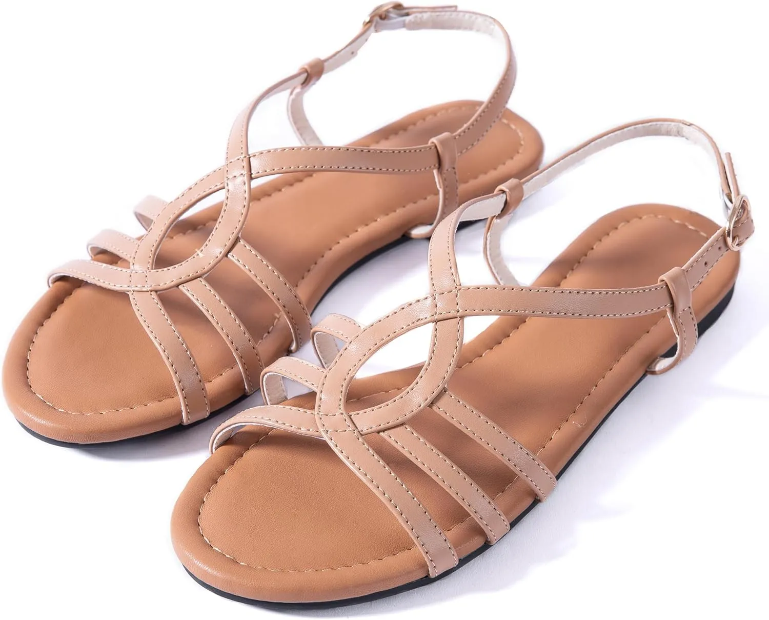 YANWENFANG Women's Flat Sandals Strappy Gladiator Sandals with Adjustable Ankle Strap,Teardrop Boho Beach Sandals for Summer Vacation, Festival, Casual Comfort