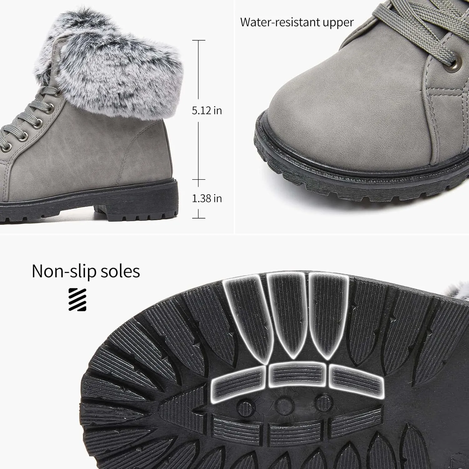 yegeyan womens snow boots PU winter ankle booties fur lined anti-slip combat boots
