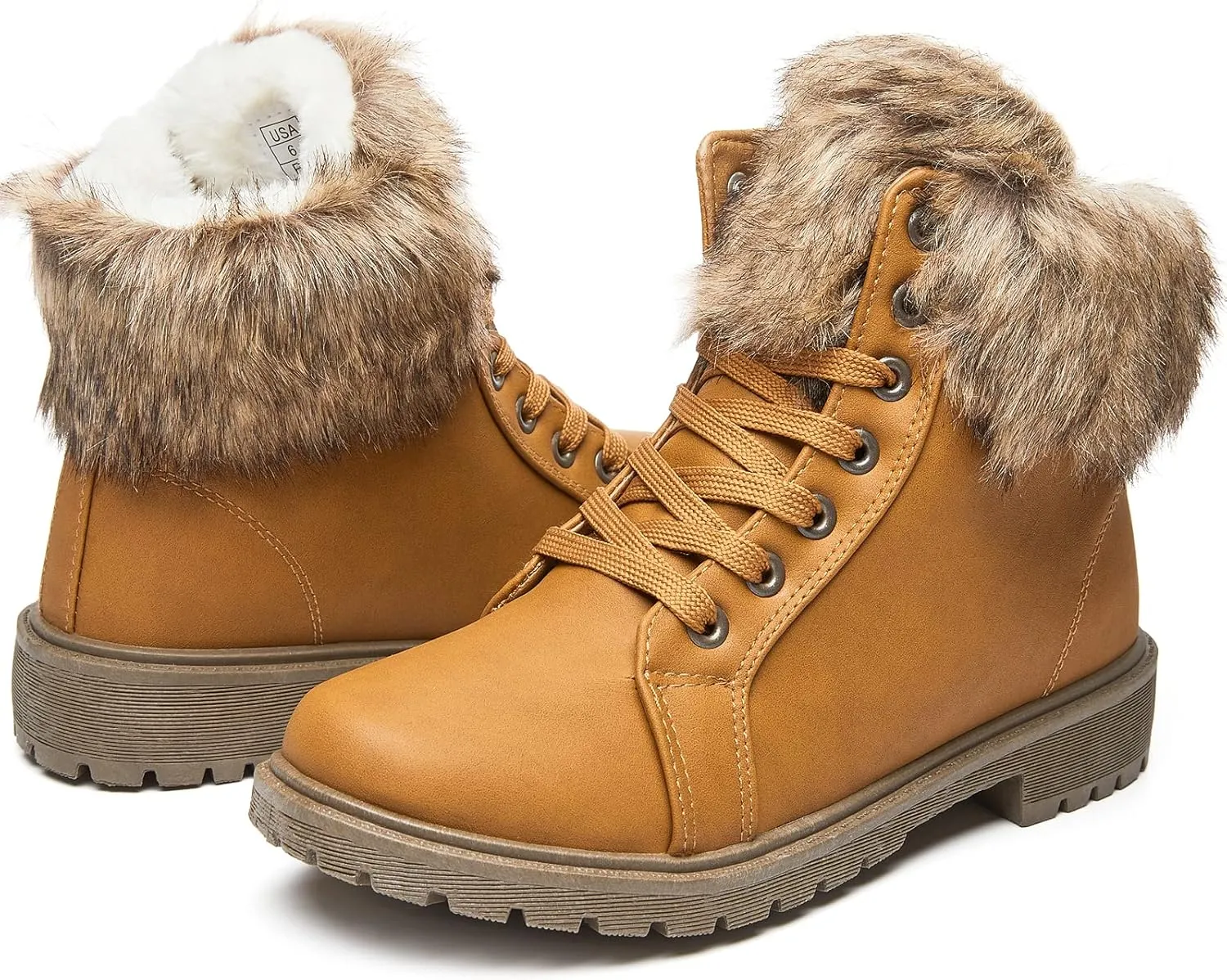 yegeyan womens snow boots PU winter ankle booties fur lined anti-slip combat boots