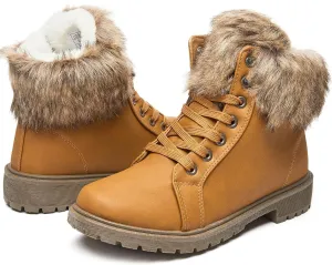 yegeyan womens snow boots PU winter ankle booties fur lined anti-slip combat boots