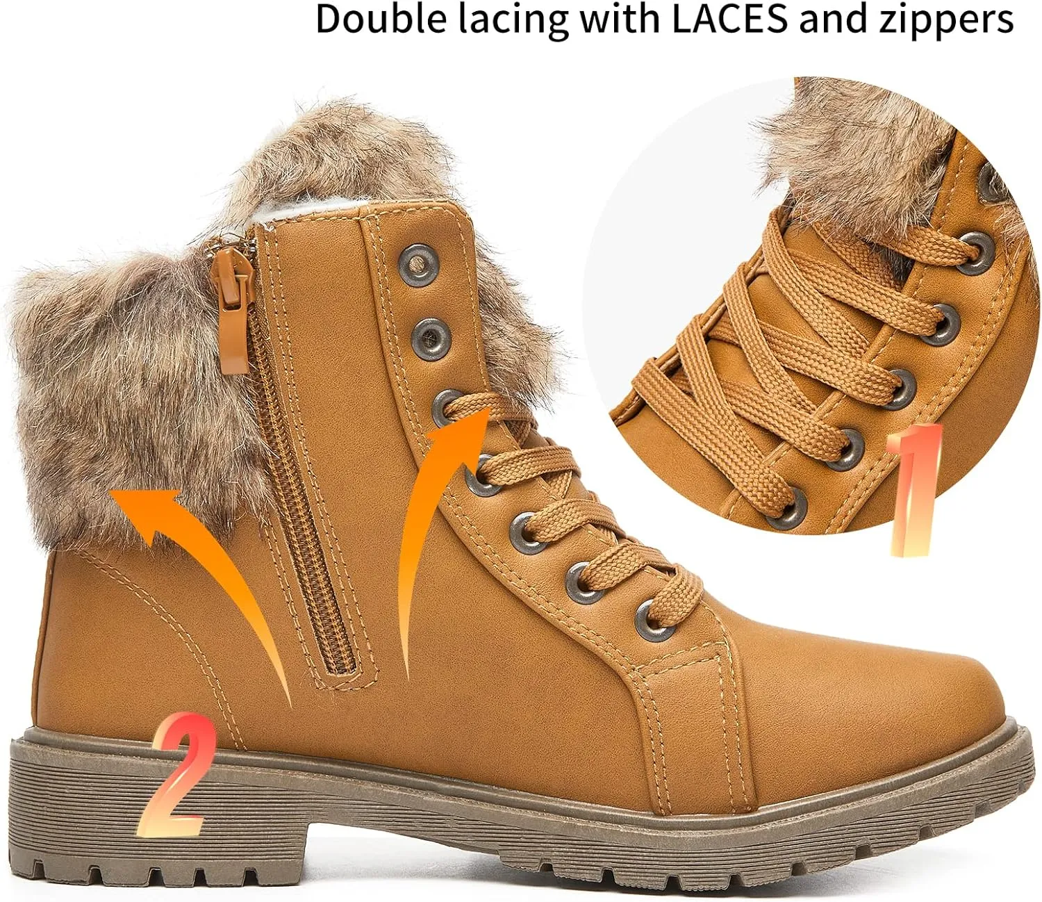yegeyan womens snow boots PU winter ankle booties fur lined anti-slip combat boots