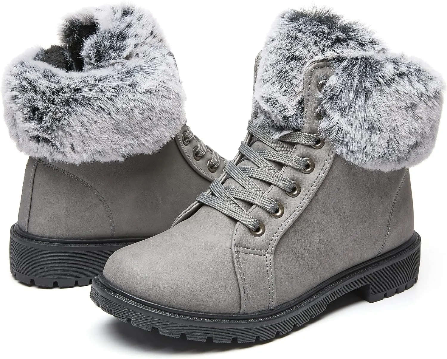yegeyan womens snow boots PU winter ankle booties fur lined anti-slip combat boots
