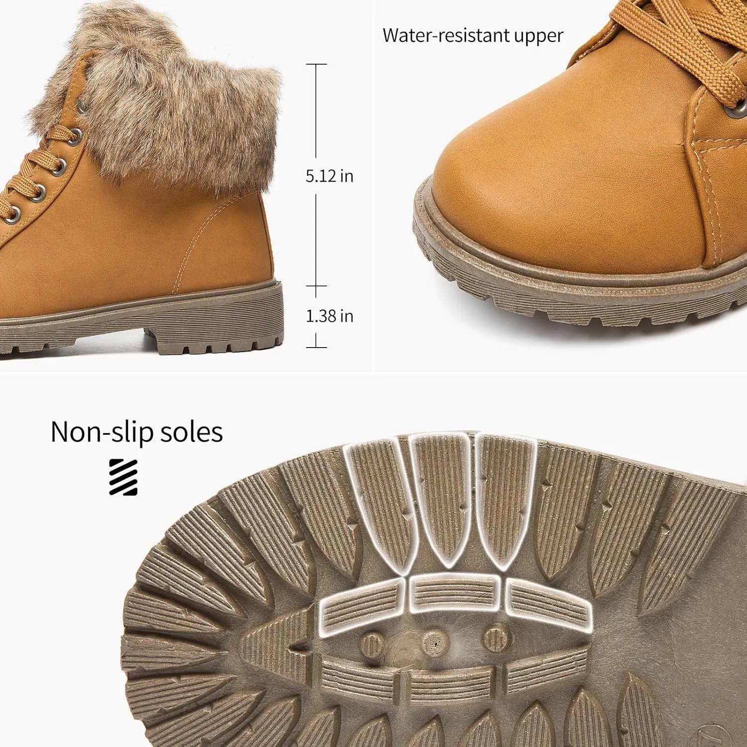 yegeyan womens snow boots PU winter ankle booties fur lined anti-slip combat boots