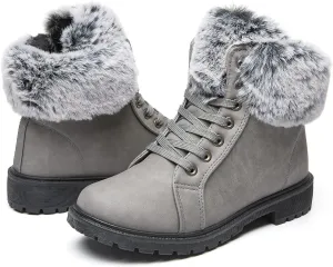 yegeyan womens snow boots PU winter ankle booties fur lined anti-slip combat boots
