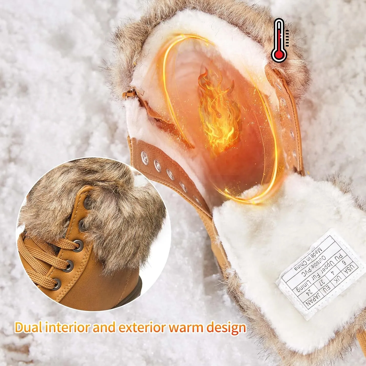yegeyan womens snow boots PU winter ankle booties fur lined anti-slip combat boots